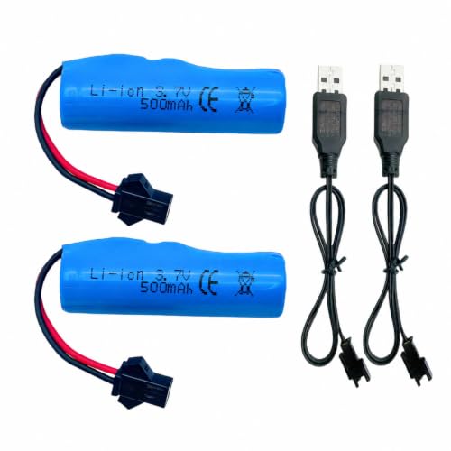 Batería de ion de litio recargable de 3,7 V 500 mAh con conector SM 2P para coche teledirigido, control remoto de acrobacias de doble cara, pequeño barco RC, juguete anfibio teledirigido, camión RC (2
