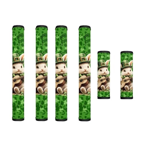 Image of Refrigerator Door Handle Covers Pack of 6 Waterproof Door Cloth Protector Kitchen Appliance Handle Cover Home Accessories, Leprechaun Hat Rabbit Bunny Guitar Shamrock St. Patrick's Day