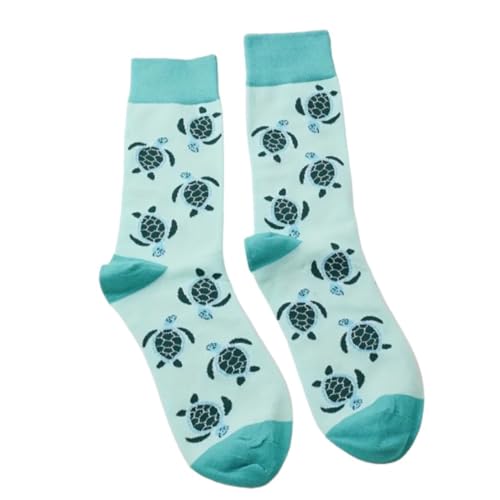 Türkise Socken mit Schildkröten Motiv Lustige Verrückte Socken für Männer und Frauen Geschenksocken Unisex Einheitsgröße 36-43 Crew Socks 1-Paar…