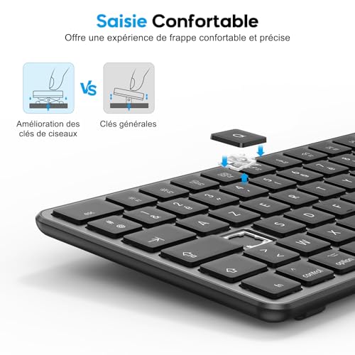 OMOTON Bluetooth-toetsenbord voor Mac, draadloos toetsenbord, oplaadbaar, meerdere apparaten, met 3 bluetooth-kanalen voor Apple Mac Pro/MacBook Air, iMac, AZERTY Frans, donkergrijs - Afbeelding 4