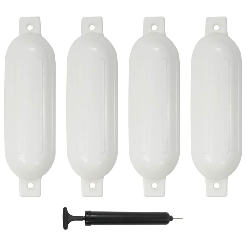 Aufblasbare weiße PVC Bootsfender 51x14cm, 4er Set mit Pumpe, glänzend, mit verstärkten Ösen für vertikale oder horizontale Befestigung an Klampen oder Schienen, maximaler Schutz
