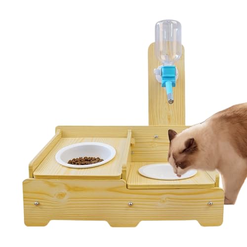 Dog Water Dispenser - Automatic Wooden Pet Fountain, Adjustable Height Feeding Station, Continuous Fresh Water Bowl with Flow System for Indoor, Home, Balcony, Garden
