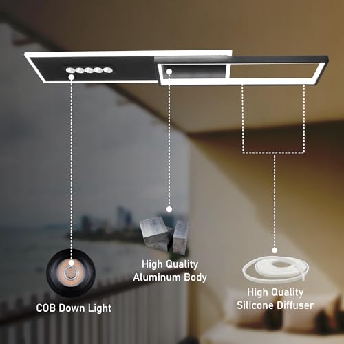 Image of Smartway -65 Watt Tessa Rectangle Modern| Decorative | Office| Home Decorative| Dining | LED Ceiling Light 3 Light Mode (Warm Cold & Natural White) for Office Bedroom Living Room Ceiling Lights