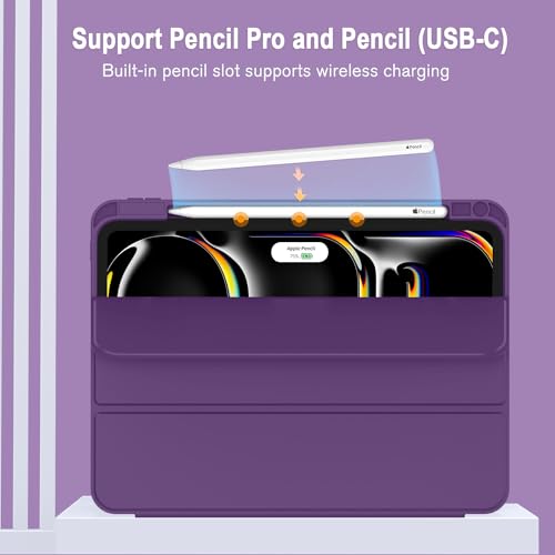 Image of ZryXal New iPad Pro 13 Inch Case (M5) 2025 / (M4) 2024 with Pencil Holder, Smart iPad Case [Support Pencil Pro and Pencil (USB-C)], Support Touch ID and Auto Wake /Sleep (New Dark Purple)