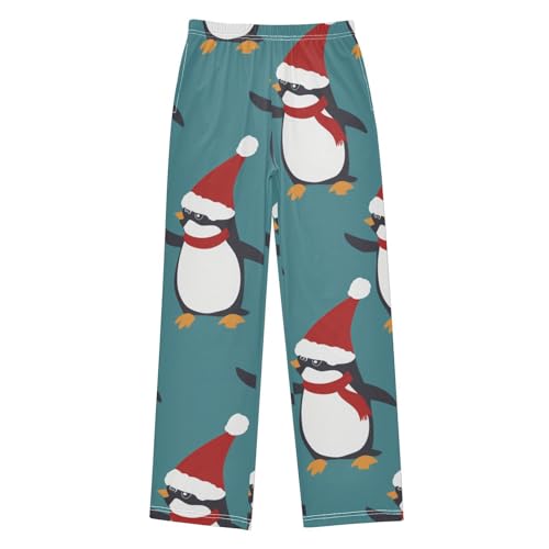 ZZXXB Penguin with Xmas Hat Boys Long Pants Soft Trousers Elastic Waist Kids Lounge Bottoms with Pockets S-XL