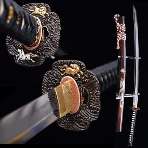 HERO SWORD Advanced Japanese Nugui Polishing Katana Razor Sharp Clay Tempered T10 Steel Samurai Sword The Spirit of Horse and Dragon Theme Cool Sword
