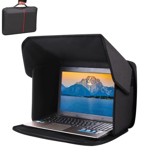 Portable Laptop Sun Shade Foldable Laptop Privacy Shield Blocks Sunlight Working Outside Computer Anti Glare Shield Privacy Hood Case Fits 12-14in(Patent Pending)