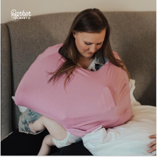 Image of Parker Baby Co. 4 in 1 Car Seat Cover for Girls and Boys - Stretchy Carseat Canopy, Nursing Cover, Grocery Cart Cover, High Chair Cover - Lily