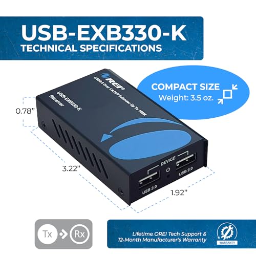 Image of OREI USB 2.0 Over Ethernet Cat5e /6 Extender LAN Upto 330 Feet - Extends 2 Ports USB-A Signal Over LAN Ethernet - Power Over Cable for Long Distance Extension Supports All Operating System | USB Extender Over CAT6, USB Extender Over Ethernet - 2 USB 2.0 Ports, No Drivers, Metal Housing, ESD Protection