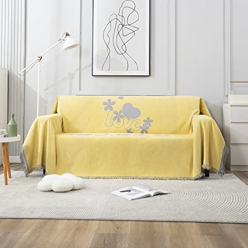 HOKIPO Chenille Sofa Couch Cover Throws Blanket Slipcover 2 Seater, 180 (D) X 230 (L) Cm (AR-4594-D1),Beige