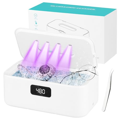 Dispositivo de limpieza ultrasónica de 800 ml, limpiador ultrasónico de 49000 Hz U-V con 5 modos de temporizador, dispositivo de limpieza para limpieza profunda de joyas, gafas, aparatos ortopédicos Dispositivo de limpieza ultrasónica de 800 ml, limpiador ultrasónico de 49000 Hz U-V con 5 modos de temporizador, dispositivo de limpieza para limpieza profunda de joyas, gafas, aparatos ortopédicos