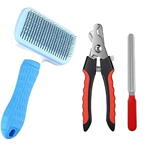 SS PET MART Pet Dog Cat Comb with Dog Brush and Dog Cat Nail Cutter Dog Grooming Kit Dog Grooming Brushes Pet Hair Remover Dogs Nails Cutting Trimmer Dog Accessories for Puppy 3 Pack