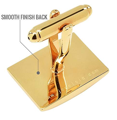 Jewelsiq Mens Cufflinks 14K Gold Plated Rectangle Shaped Laser Engraved Elegant Design Gold-Plated-Brass #TOP2
