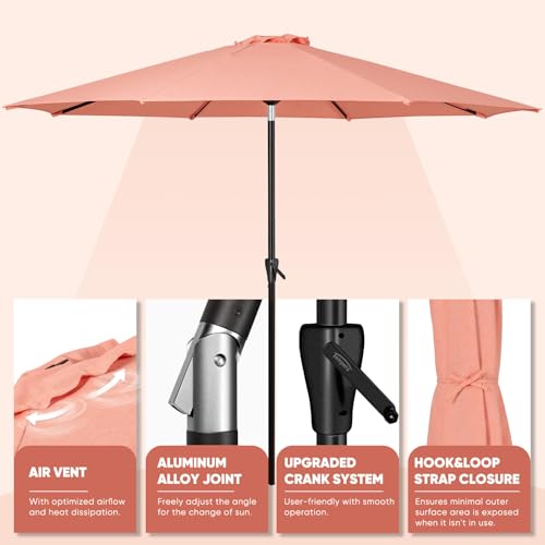 Image of Tempera Patio Market Outdoor Table Umbrella with Auto Tilt and Crank, Large Sun Umbrella with Sturdy Pole & Fade Resistant Canopy, Easy to Set