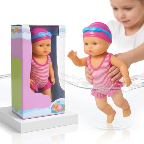 Toyana Swimming Baby Doll - 33 cm Lifelike Floating Doll with Moving Arms & Legs Waterproof Bath & Pool Toy Removable Outfit Swim Doll for Bathtime Play Children Age 3+
