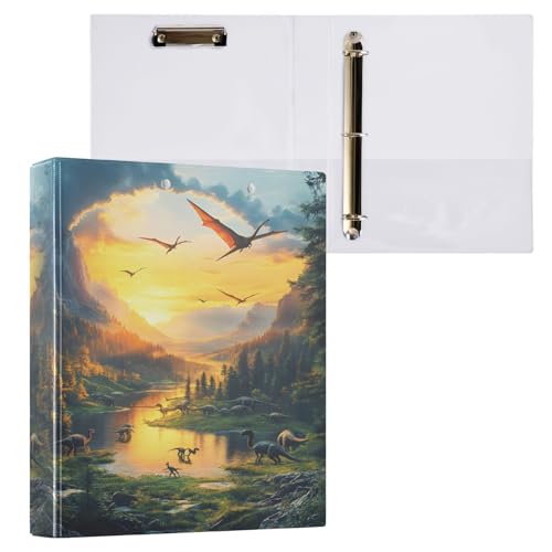 Image of 3 Ring Binder Dinosaurs Jurassic 1.5 inch Binders Three Ring Binders with Clipboard Fit 8.5'' x 11'' Paper 3 Interior PVC Clear Pockets for Office Supplies