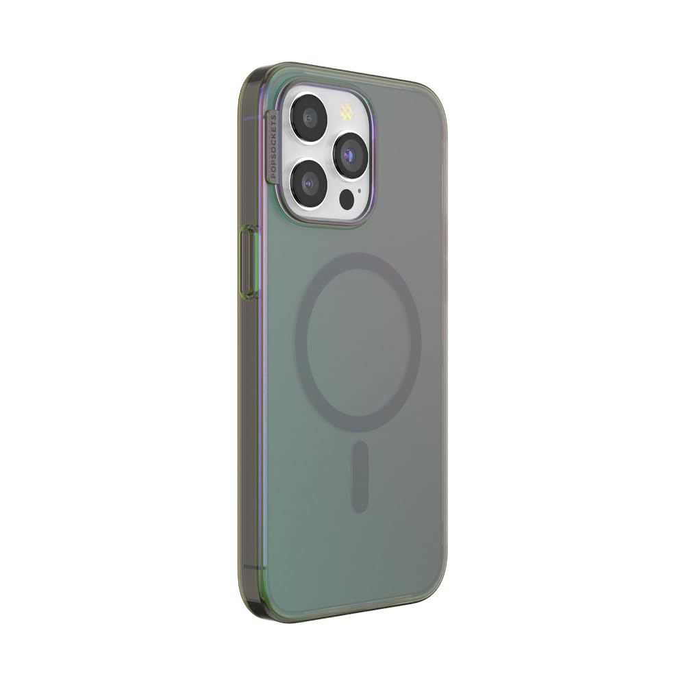 PopSockets Custodia per iPhone 15 Pro Max con impugnatura rotonda compatibile con MagSafe®, custodia per iPhone 15 Pro Max, compatibile con ricarica wireless, blu opalescente
