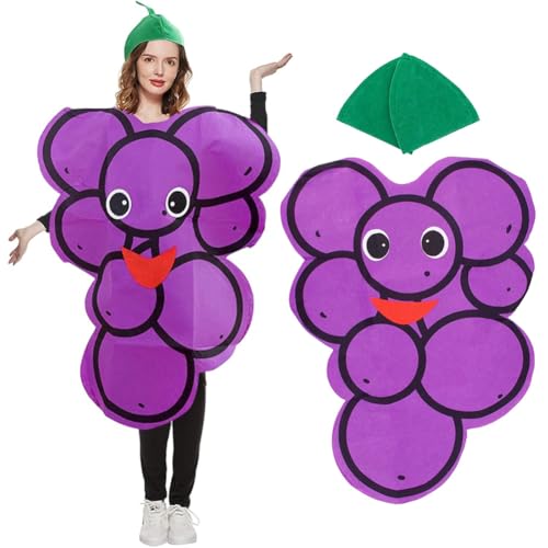 JynxtoyZeal Costume de Fruit Amusant, Costume de Raisin pour Adultes, Costume amusant de costumade avec tenue chapeau de feuille verte, pour Carnaval,cosplay et événements habillés