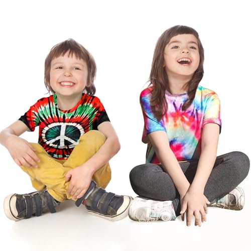 Image of Boys Tie Dye Shirts 3-12 Years Hippies Crewneck Kids Short Sleeve Tee