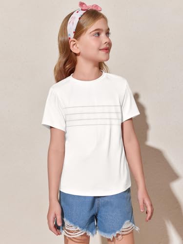 Image of Imily Bela Girls Pleated Short Sleeve T Shirts Kids Summer Crewneck Shirts Casual Tops Tees 5-14 Years
