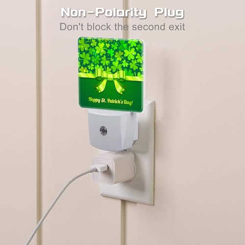 Image of Happy St Patrick's Day Night Light Plug into Wall,Green Saint Patrick's Shamrock Dusk to Dawn Night Light Plug in,0.5w Energy Saving Sleep Friendly NightLight for Kids Boys Girls Home Decor