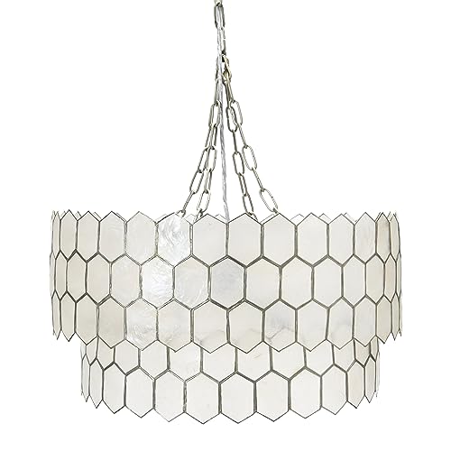 Creative Co-Op Capiz Honeycomb 2-Tier Chandelier Style Ceiling Light, Matte Silver - Image 5