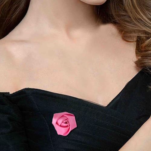 Image of 30 Pcs Elegant Rose Flower Men's Lapel Pins Handmade Satin Flower Boutonniere Brooch for Men Suit Wedding Party Groom Jewelry Accessories for Women Men
