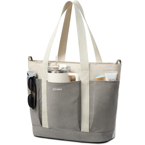 G4Free Large Canvas Tote Bag for Women with Zipper Fit 15.6