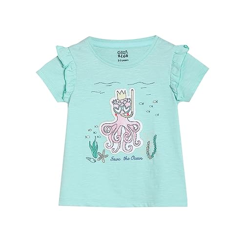 Image of miniklub Girls Sea Green Printed Cotton Top
