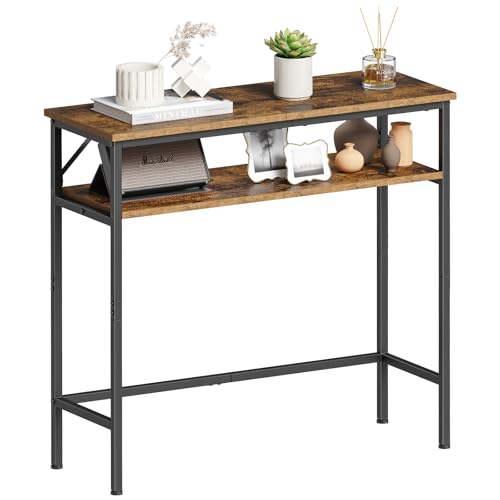 Asgolion Konsolentisch Schmaler Sofatisch mit 2 Ablagen 24 x 75 x 75 cm Flurtisch für Kleine Räume für Wohnzimmer Eingangsbereich Schlafzimmer Flur vintagebraun