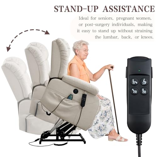 Image of Infinite Position Lay Flat Power Lift Recliner Chair for Elderly, Ivory