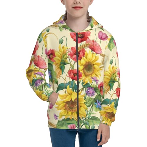 Sunflower Cornflower Poppy Kids Pullover Hoodies Boys Zip Up Sweatshirts Girls Athletic Clothes with Pocket3