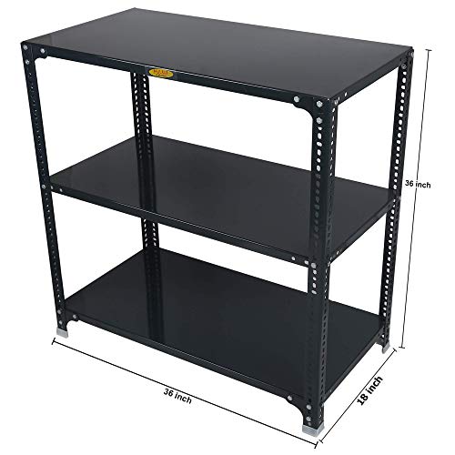 Image of Mil-Nil Prime CRC Sheet 3 Shelf Multipurpose Slotted Angle Rack, 36 x 36 x 18 Inch, 22 Gauge (Grey) 16 Gauge Angles
