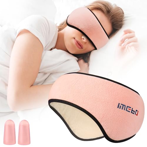 Plush Sleep Mask - Adjustable Headband, 2 in 1 Eye & Ear Mask for Men & Women, Soft Eye Cover for...