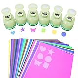 UCEC 6 PCS Craft Hole Punch 1 Inch Paper Puncher, Hole Punch Shapes Crafting Designs DIY for Kindergarten Teacher Office Supplies, 6 Different Shapes Set with 30PCS Craft Paper