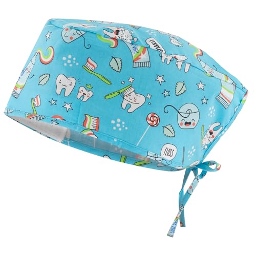 B-well Adelina Gorro quirúrgico ajustado para enfermera, gorro quirúrgico de mujer, accesorios para personal médico (dientes azules)
