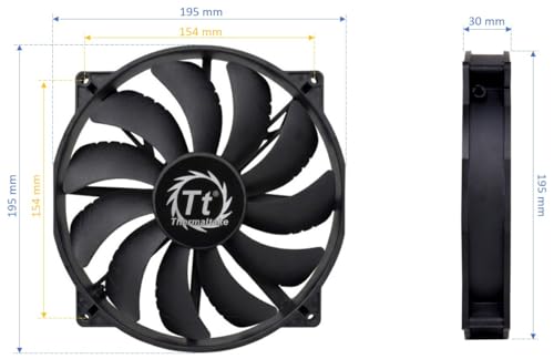 Image of Thermaltake 200mm Pure 20 Series Black 200x30mm Thick Quiet High Airflow Case Fan with Anti-Vibration Mounting System Cooling CL-F015-PL20BL-A