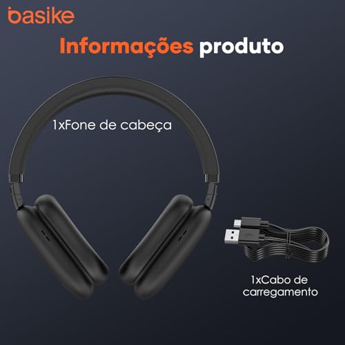 Basike Fones de Ouvido Sem Fio, Headphone Bluetooth on-ear com Microfone, ANC Cancelamento do Ruído,