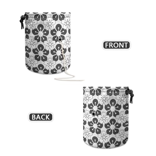 Image of Sellikakes Black White Cherry Blossom Yarn Bag Crochet Storage Organizer, Knitting Yarn Holder for Chrocheting Project, Store Skein Ball, Short Knitting Needle