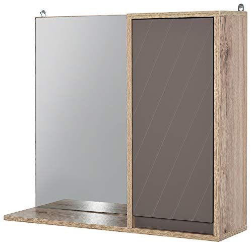 HOMCOM Miroir de Salle de Bain avec étagère et Placard - système Fixation intégré - Panneaux Particules chêne Clair Gris