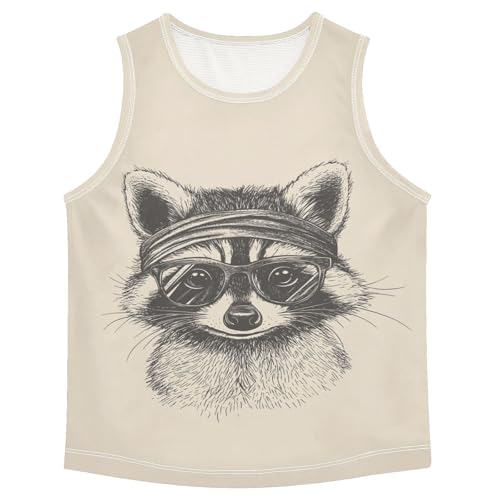 Glasses Raccoon Beige Boys Tank Tops Toddler Boys' Assorted Sleeveless Tank Tops for 3-15 Years,3T