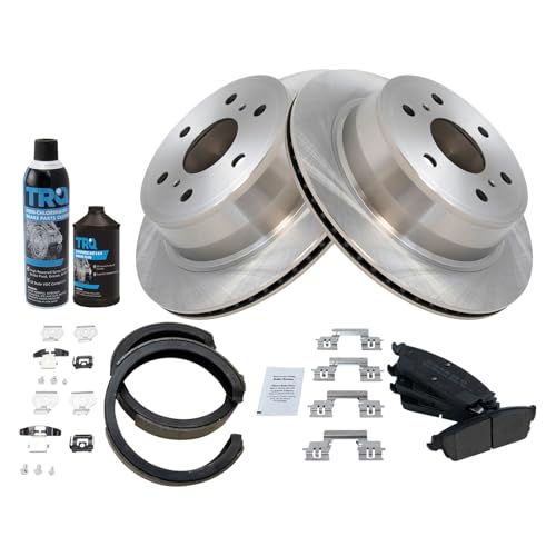 Image of TRQ Rear Brake Pad & Rotor Kit Semi-Metallic Compatible with 07-13 Avalanche 07-10 Escalade Escalade ESV, EXT Sierra 1500 Silverado 1500 07-14 Suburban 1500 Tahoe Yukon Yukon XL 1500