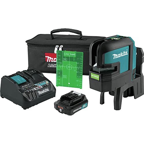 Makita SK106GDNAX Self-leveling cross-line and 4-point laser kit, green, with 2.0 Ah battery
