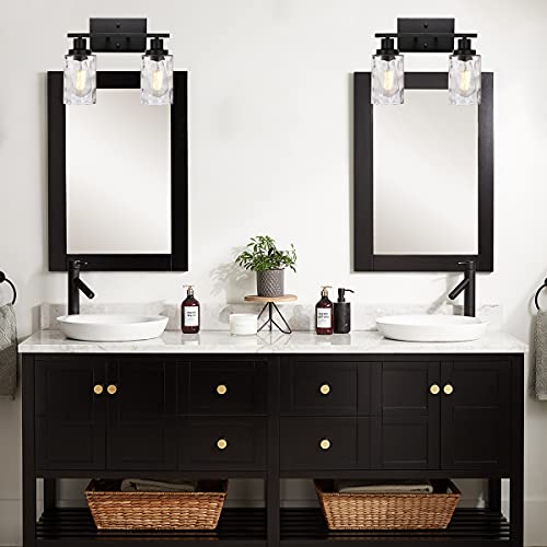 Banato Lighting Sconces Wall Lighting 2-Light Black Bathroom Light Fixtures With Hammered Glass Shade thumb #3