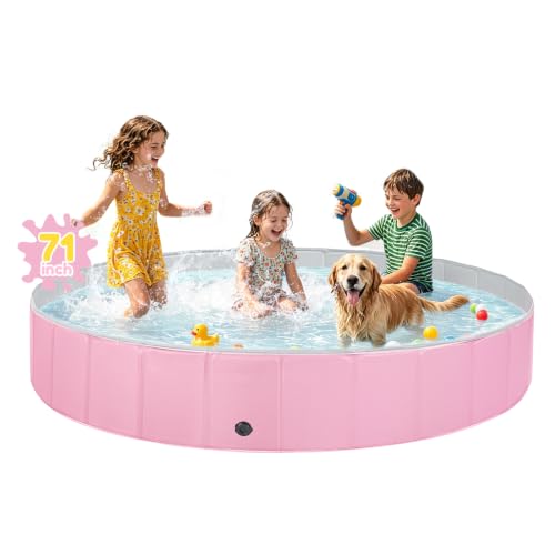 Image of Jecoo Dog Pool for Large Dogs Kiddie Pool Hard Plastic Foldable Dog Bathing Tub Portable Outside Kids Swimming for Pets and Dogs Outdoor Backyard