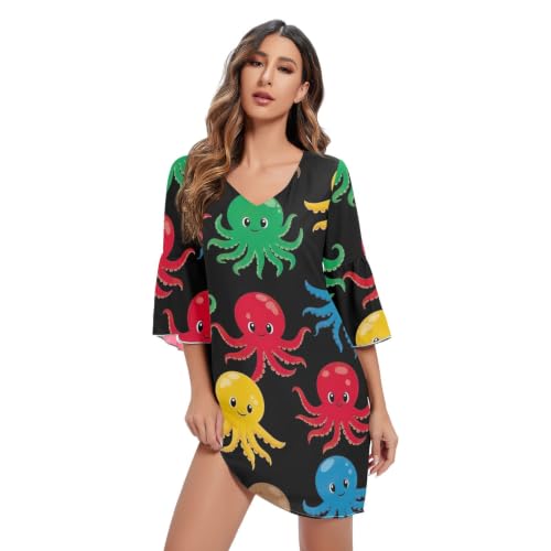 Robe Courte Fluide Cartoon Octopuses Pour Silhouette Élégante