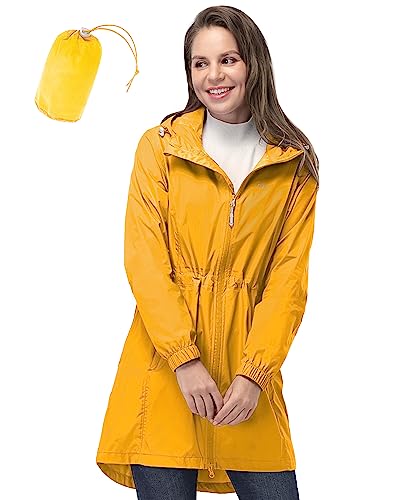 33,000ft Damen Dünne Wasserdichte Faltbar Regenmantel Regenjacke mit Kapuze, Leicht Atmungsaktive Travel Regenponcho, Lange Windbreaker Jacke für Frauen