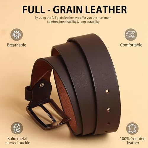 Image of HAYES LONDON Belts for Men Leather Original, Formal & Casual Leather Belt with Solid Metal Curved Buckle