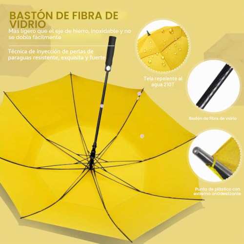 Miniatura 6 de Zomake Paraguas Golf Antiviento Automatico 68 Pulgadas,Extra Grande Paragua Resistente Con Doble Toldo Venteado Impermeable A Prueba De Viento Palo Paraguas Para Hombre Mujer Amarillo