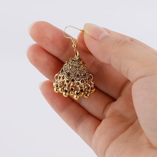 2 Pairs Indian Earrings, Vintage Jhumkas, Gold & Silver Aluminium Alloy, Dangle, Post, Ear Cuff, 1.57in3